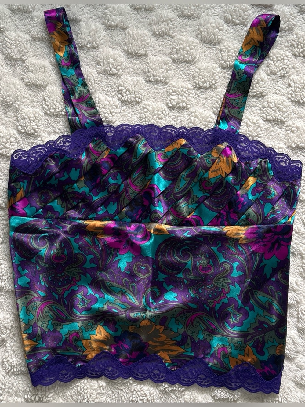 Victoria's Secret Teal, Purple & Gold Satin Lace-Trim Cami